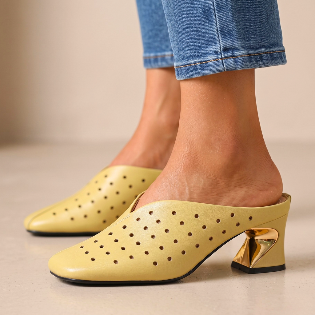 Nell - Mules Perforées à Talon Doré