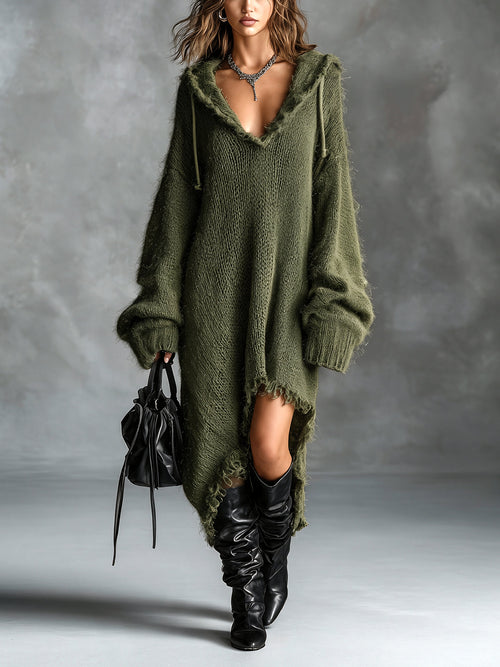 Agnès | Robe Midi en Maille Douce à Capuche