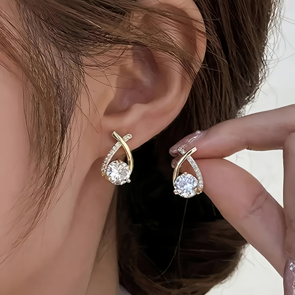 Coline | Boucles d'Oreilles Croix Dorées à Zircons