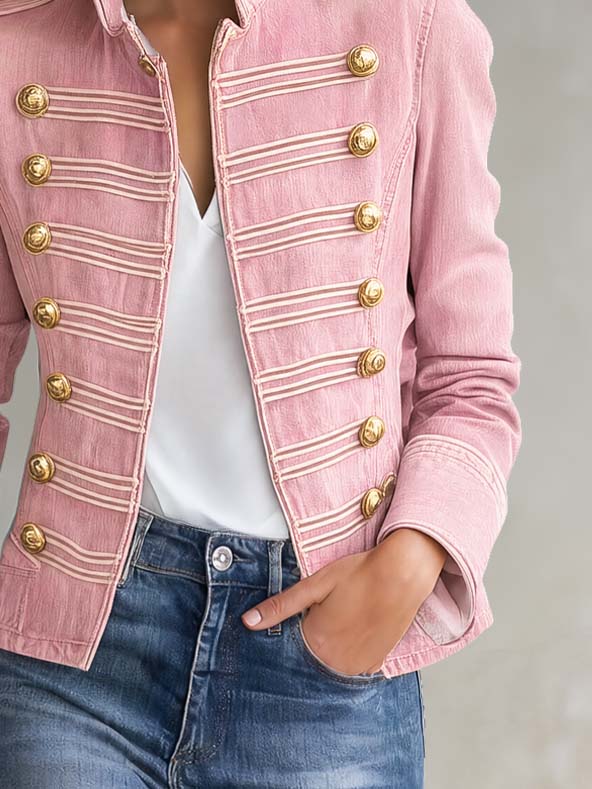 Marion | Veste en Jean d'Inspiration Militaire à Boutons Dorés