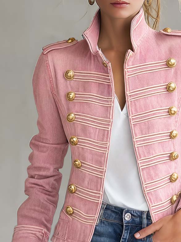 Marion | Veste en Jean d'Inspiration Militaire à Boutons Dorés