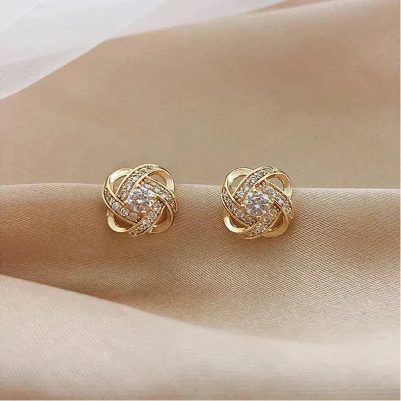 Fabienne | Boucles d'Oreilles Spirale Dorées à Cristaux