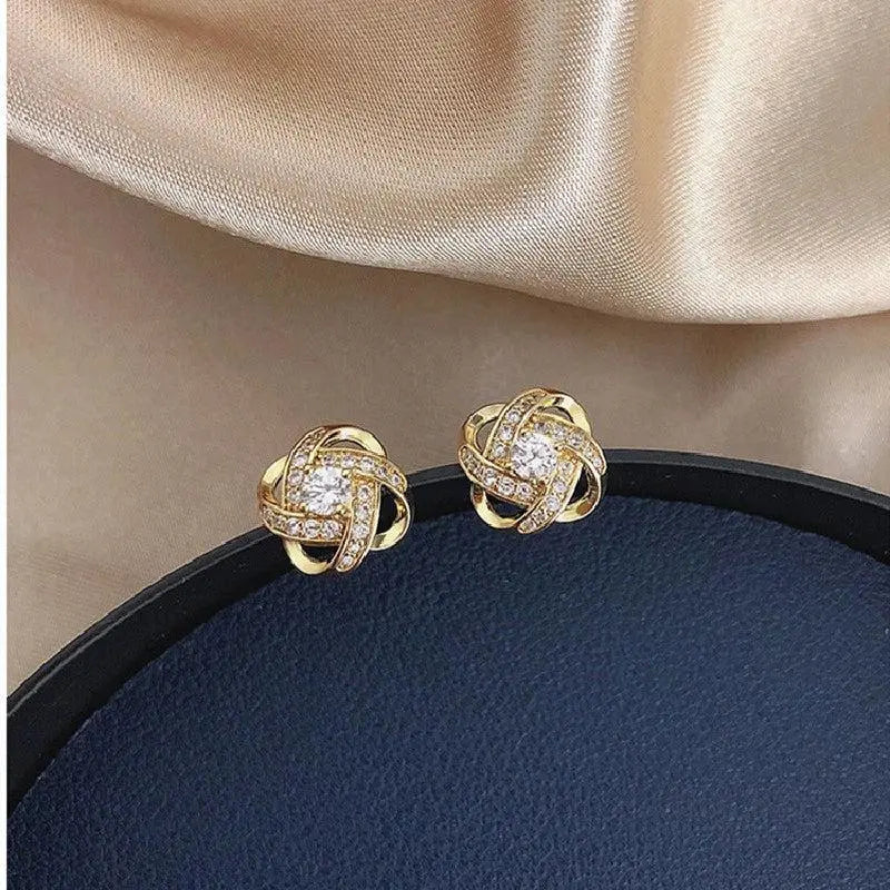 Fabienne | Boucles d'Oreilles Spirale Dorées à Cristaux