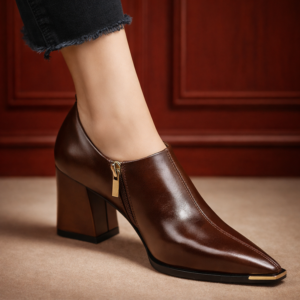 Rosa - Bottines Pointues en Cuir Véritable