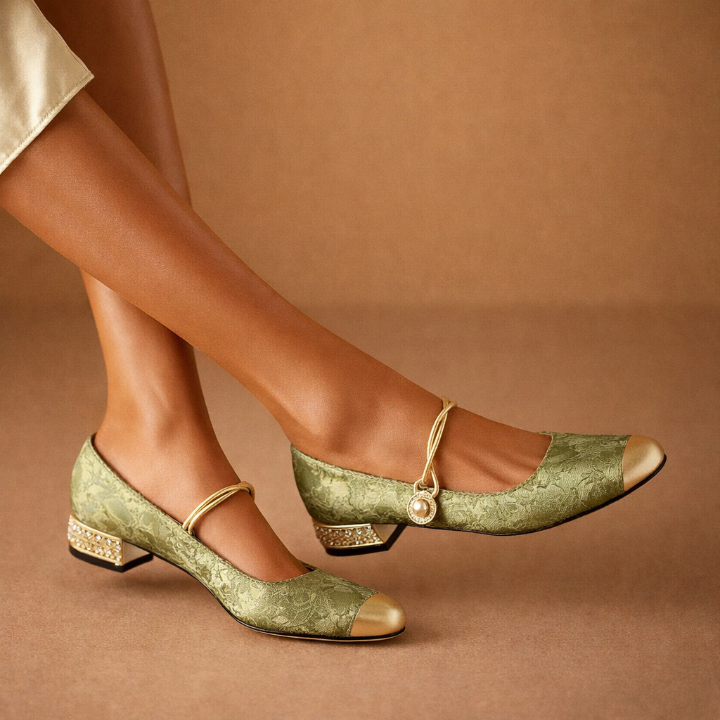 Tatiana - Escarpins en Jacquard à Boucle Dorée