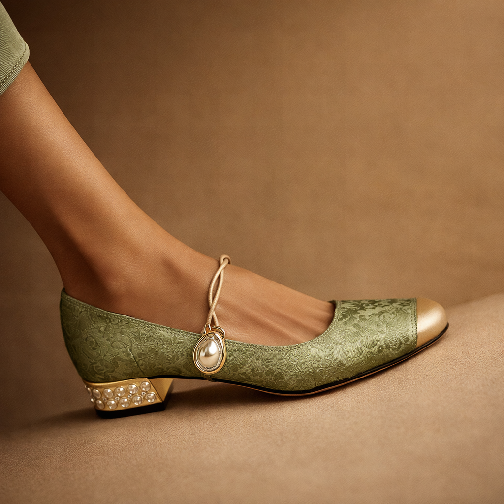 Tatiana - Escarpins en Jacquard à Boucle Dorée