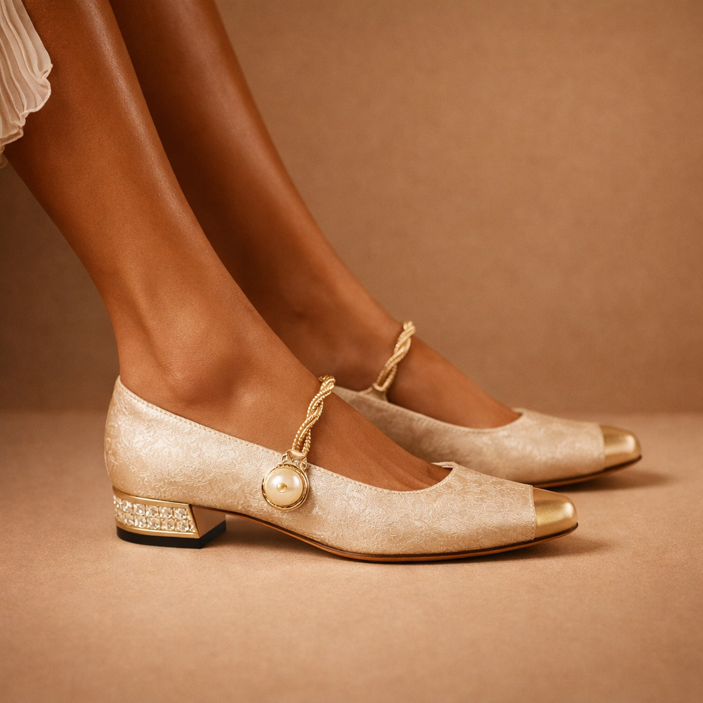 Tatiana - Escarpins en Jacquard à Boucle Dorée