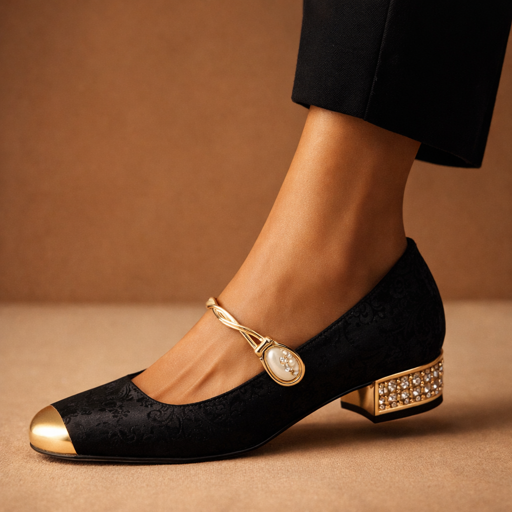 Tatiana - Escarpins en Jacquard à Boucle Dorée