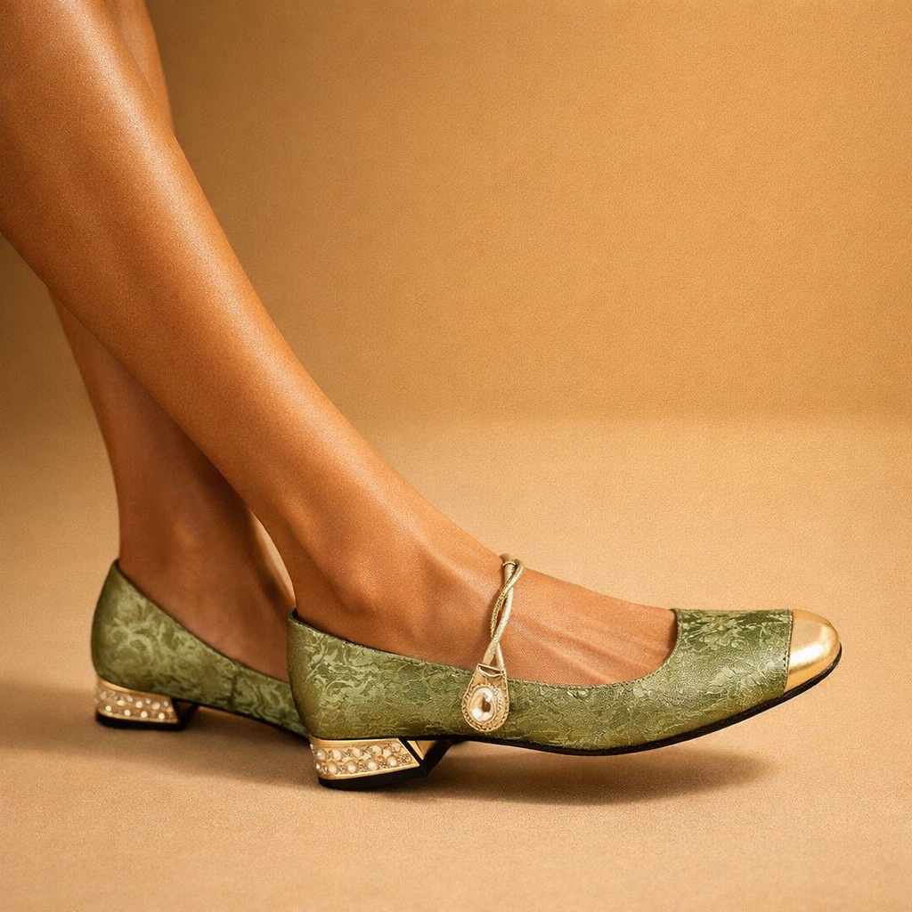 Tatiana - Escarpins en Jacquard à Boucle Dorée