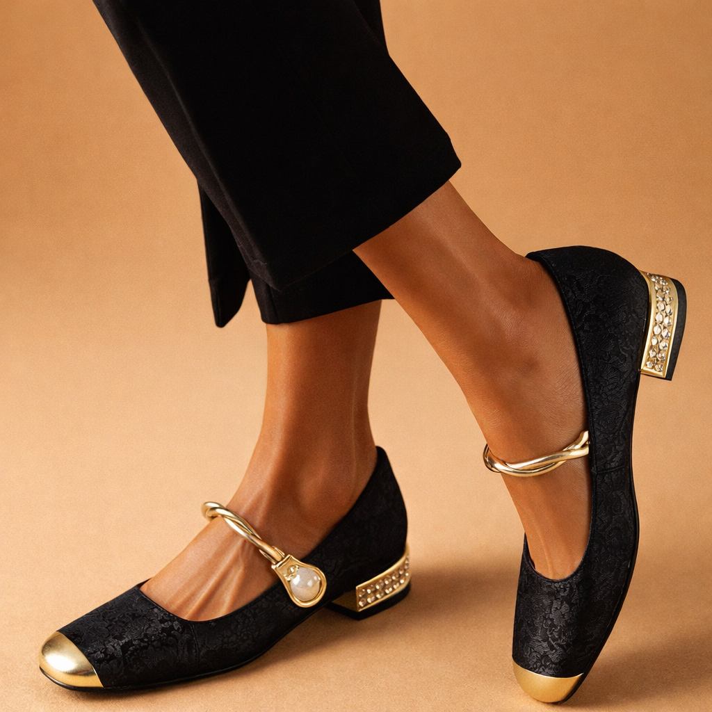 Tatiana - Escarpins en Jacquard à Boucle Dorée