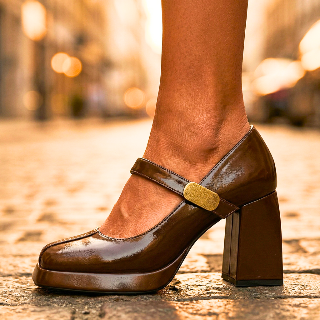 Gaëlane - Escarpins Vintage en Cuir à Talon Carré