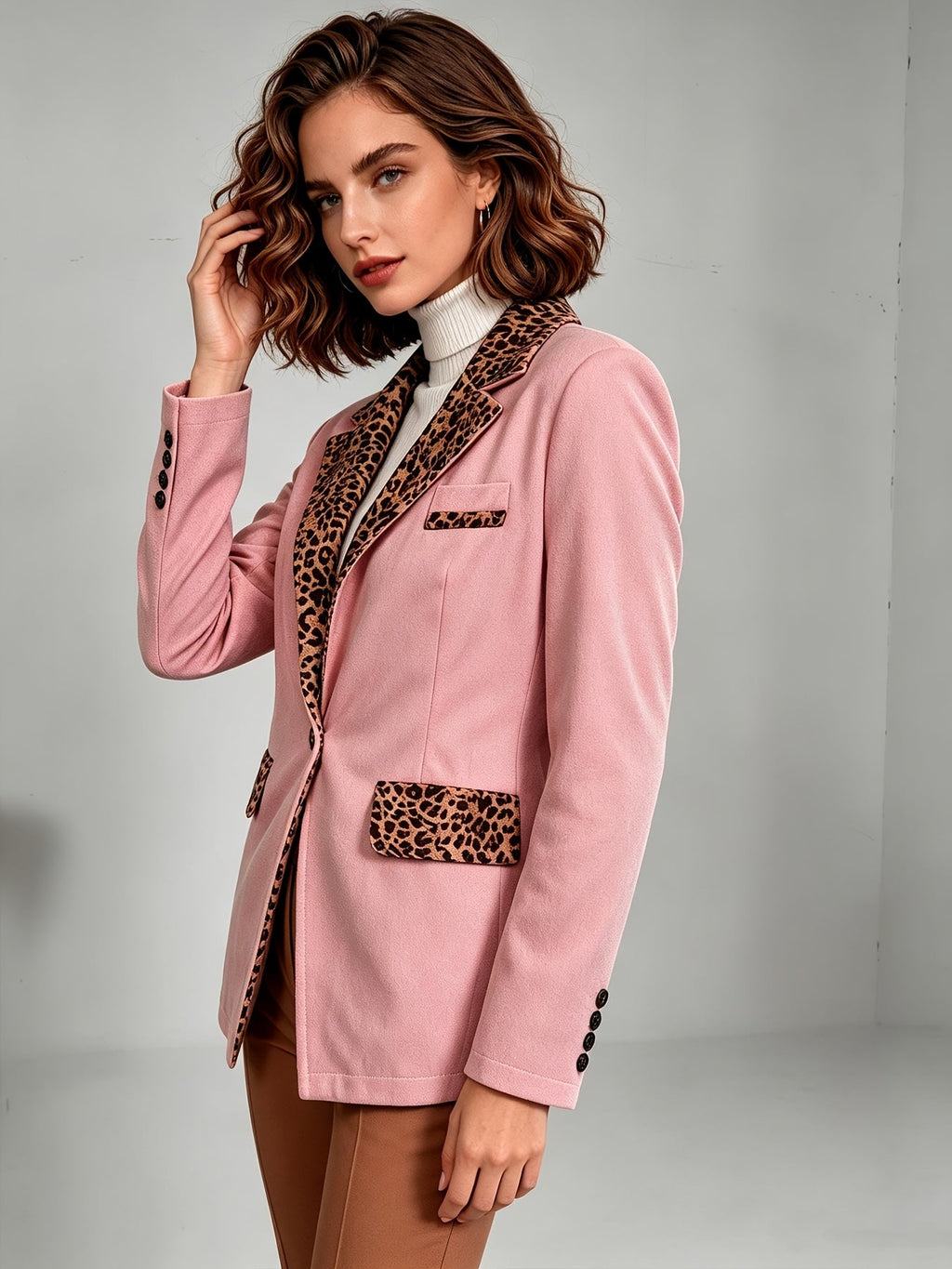 Hermine | Blazer Ajusté en Velours à Bordures Léopard