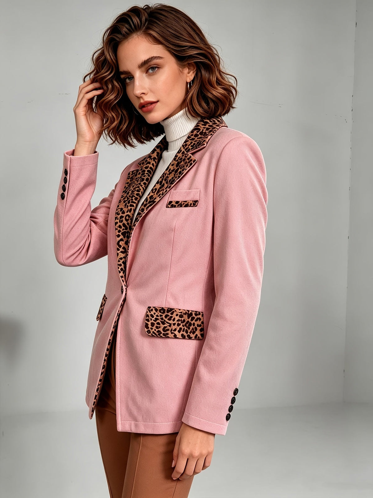 Hermine | Blazer Ajusté en Velours à Bordures Léopard