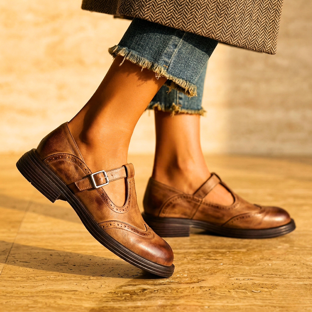Romy - Mocassins en Cuir Véritable à Bride en T