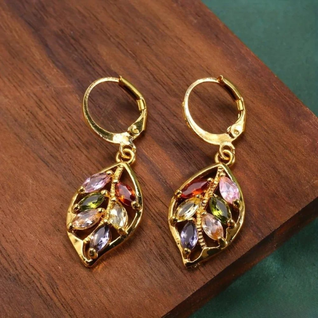 Marine | Boucles d'Oreilles Vintage Feuilles Dorées Multicolores