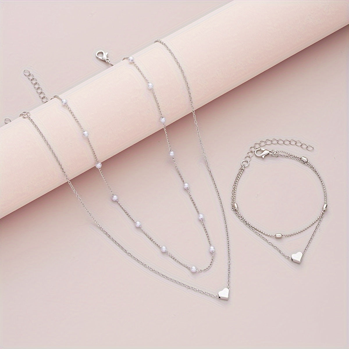 Margaux™ | Set Bijoux Cœur & Perles Superposés