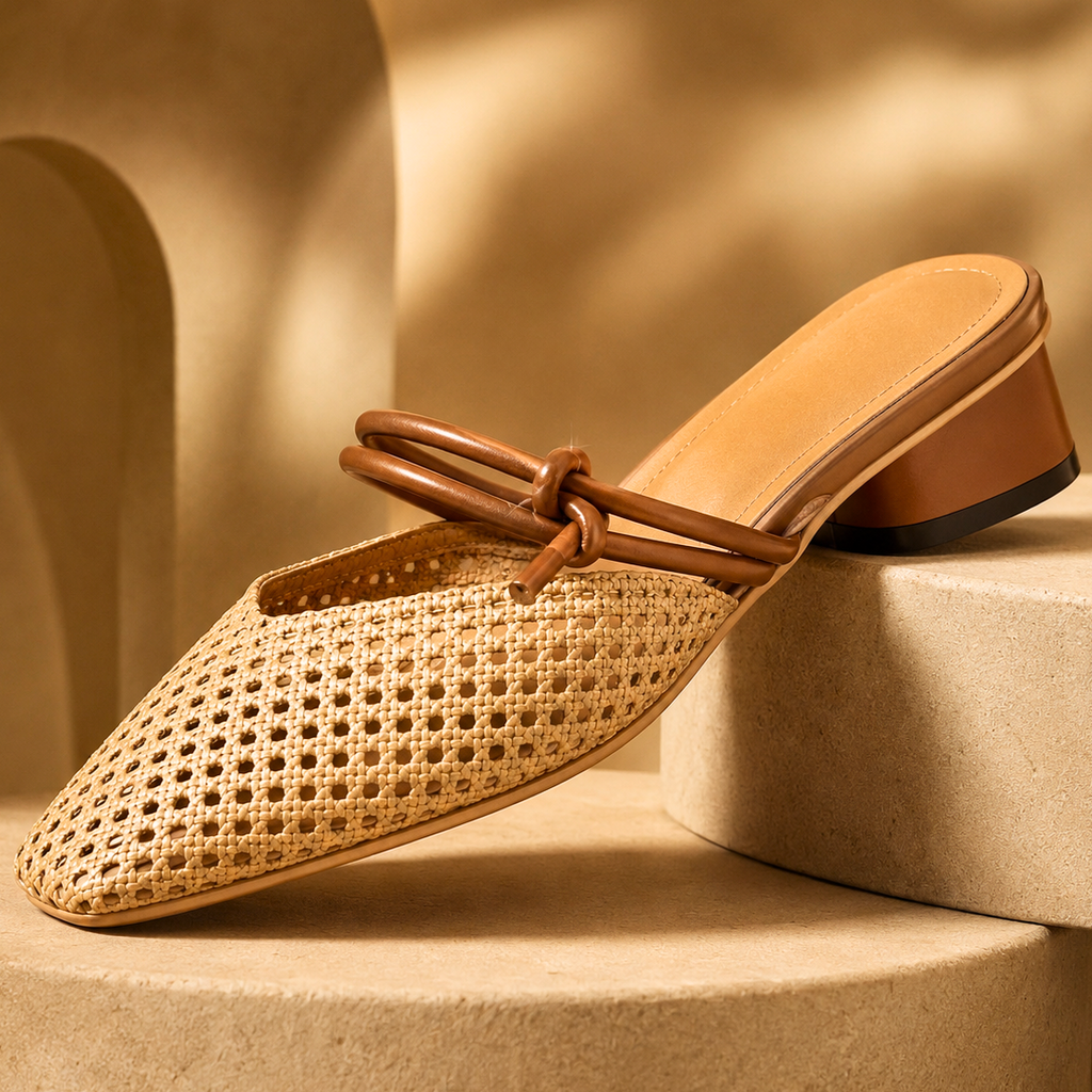 Pia - Mules Tressées à Double Bride