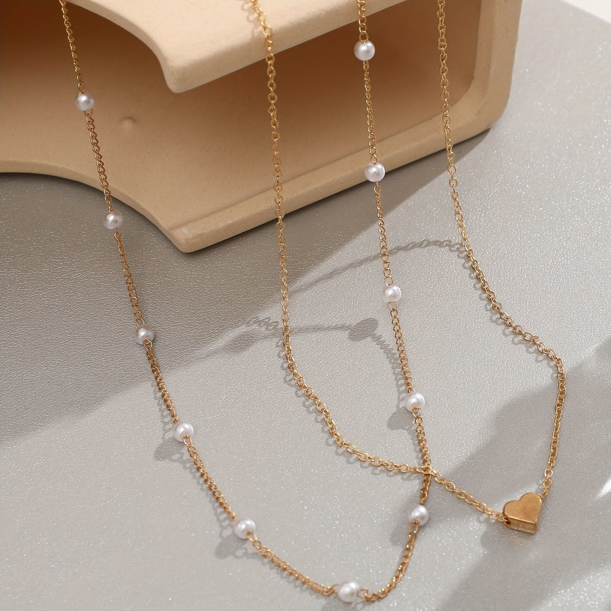 Margaux™ | Set Bijoux Cœur & Perles Superposés