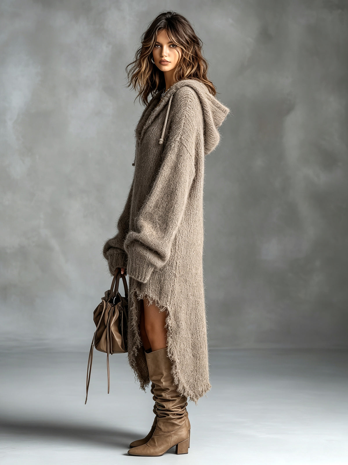 Agnès | Robe Midi en Maille Douce à Capuche