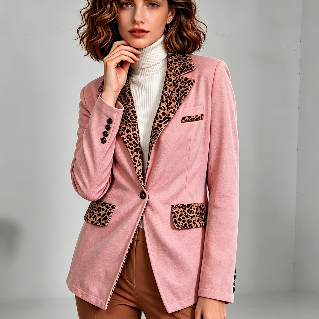 Hermine | Blazer Ajusté en Velours à Bordures Léopard