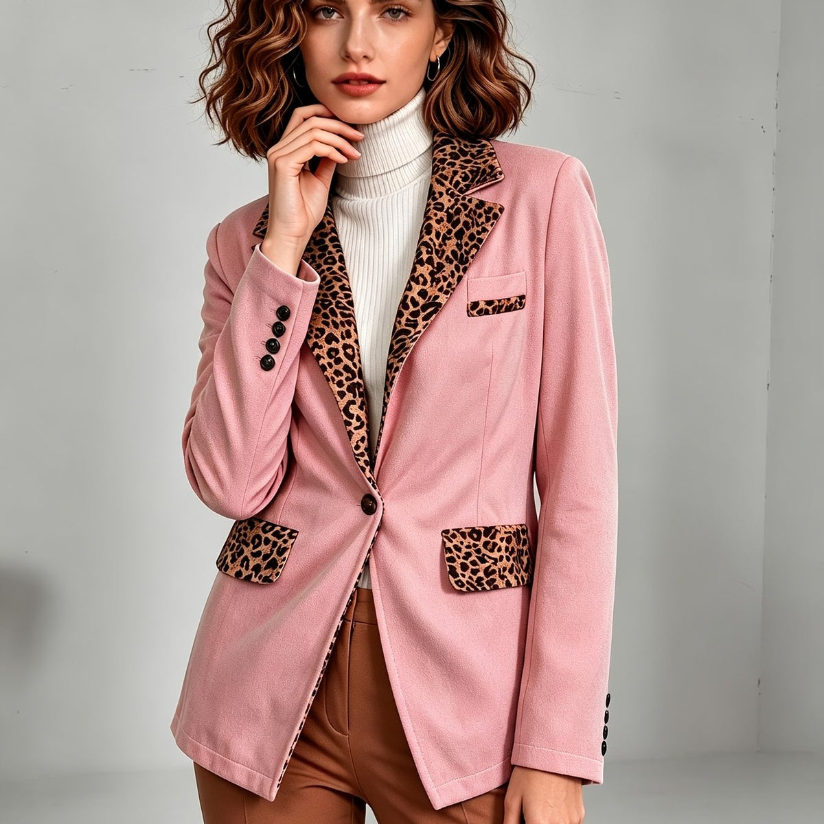 Hermine | Blazer Ajusté en Velours à Bordures Léopard