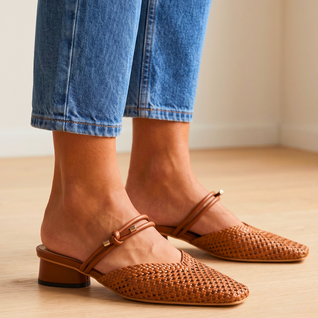 Pia - Mules Tressées à Double Bride