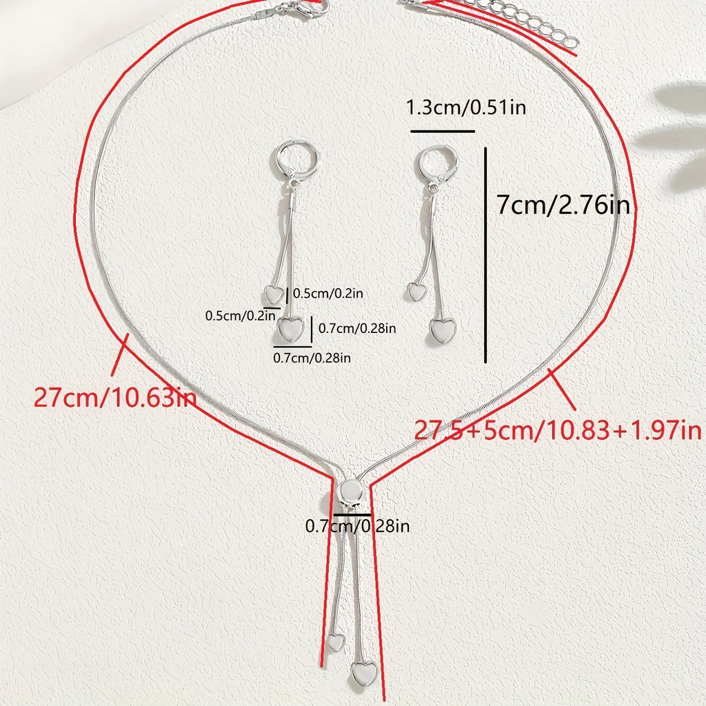 Rosalie™ | Set Collier Pendentif Cœur Ajustable & Boucles d'Oreilles