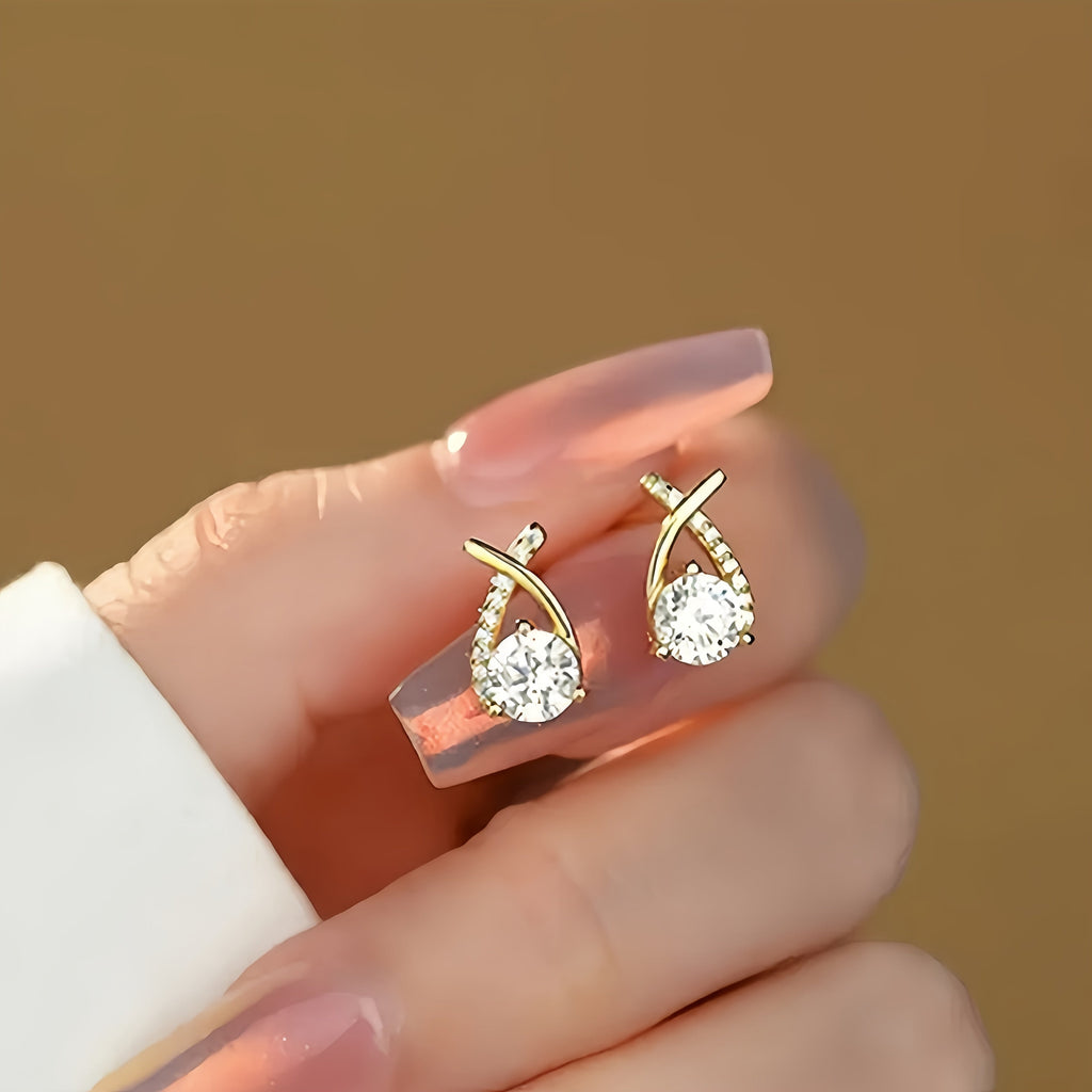 Coline | Boucles d'Oreilles Croix Dorées à Zircons