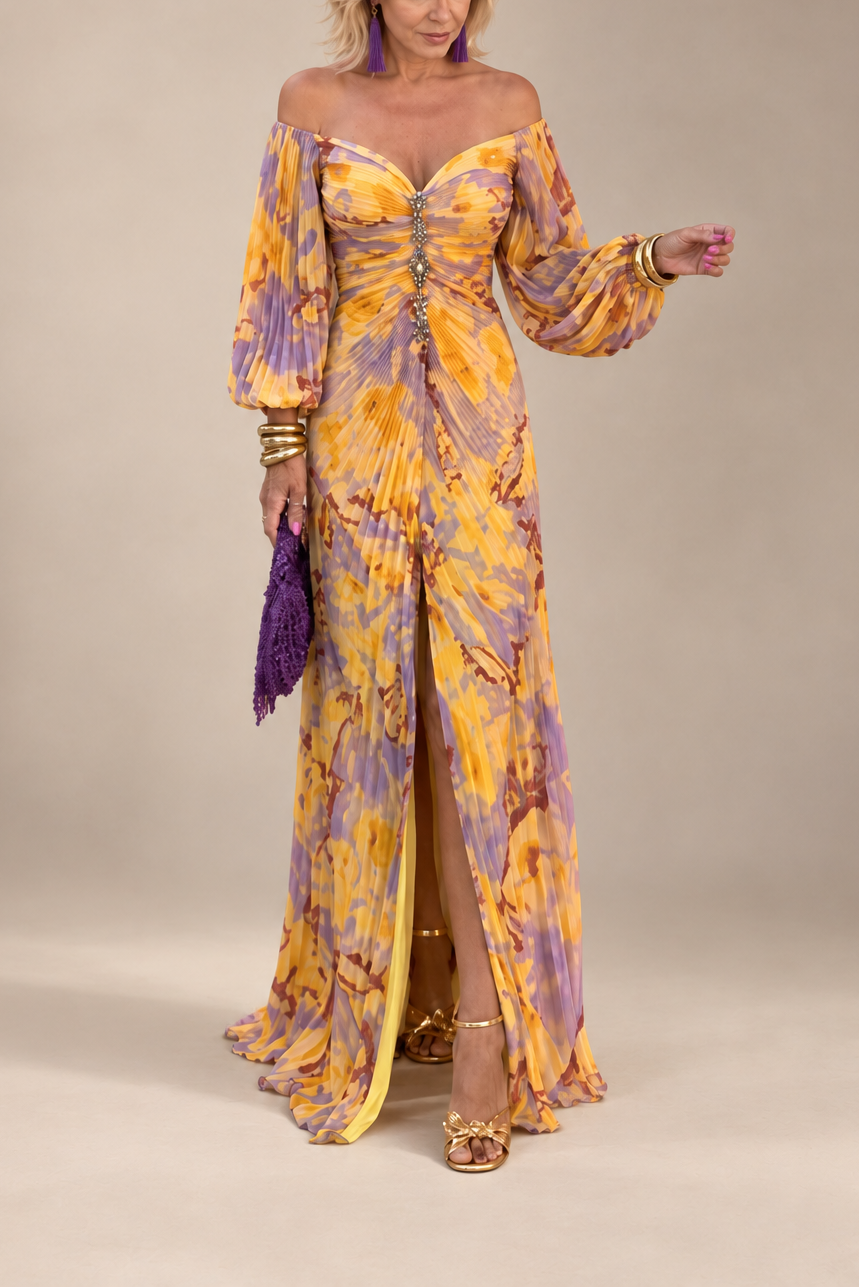 Violette | Robe Longue Fleurie à Décolleté Plongeant