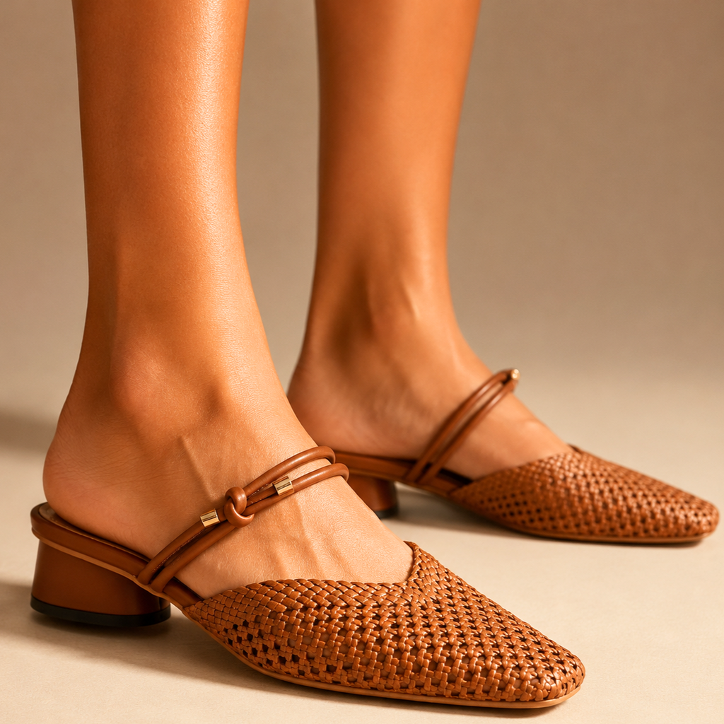 Pia - Mules Tressées à Double Bride