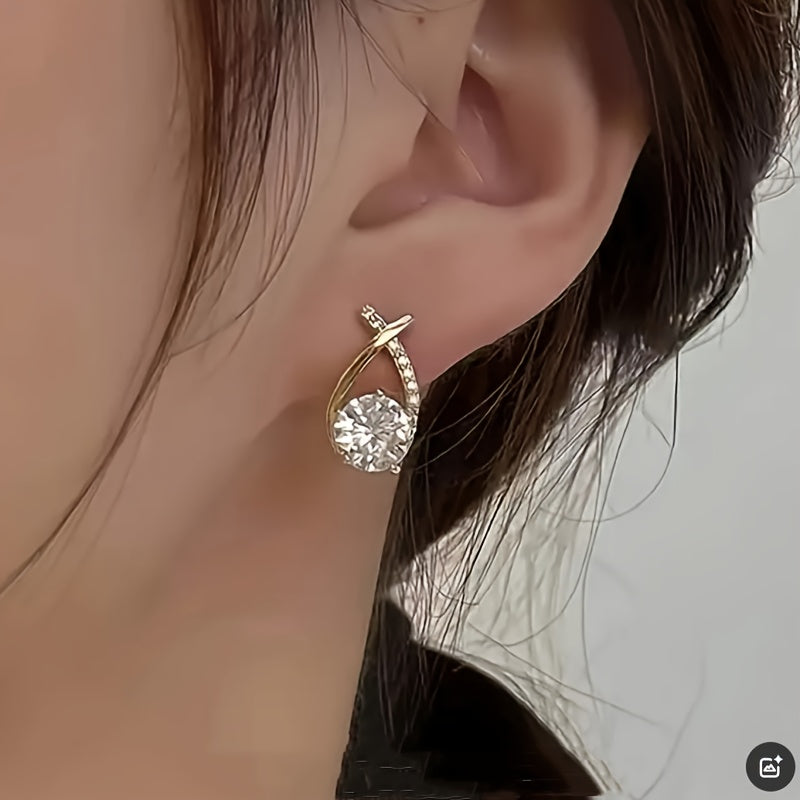 Coline | Boucles d'Oreilles Croix Dorées à Zircons