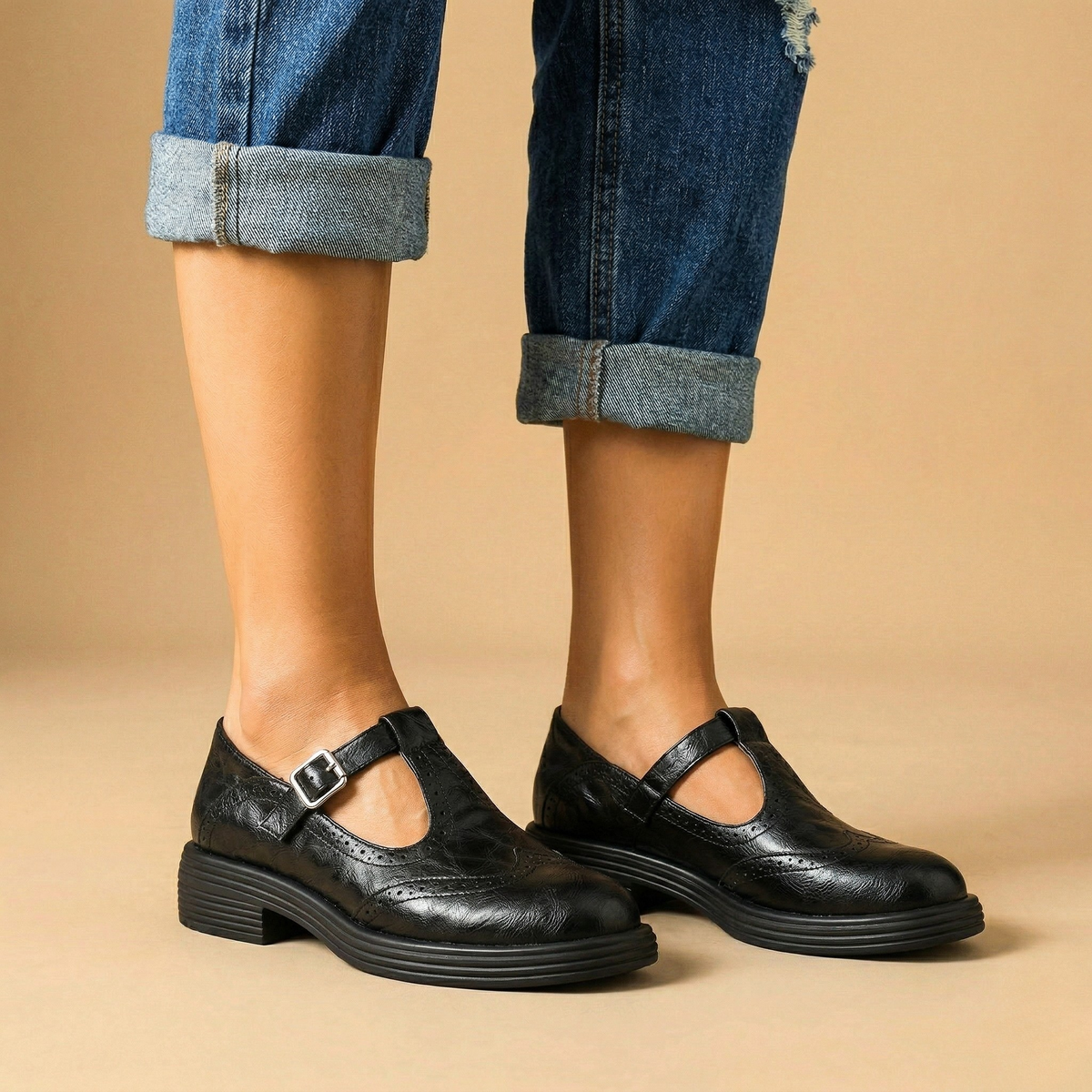 Romy - Mocassins en Cuir Véritable à Bride en T