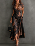 Sidonie | Robe Midi Portefeuille à Imprimé Abstrait Marron et Noir