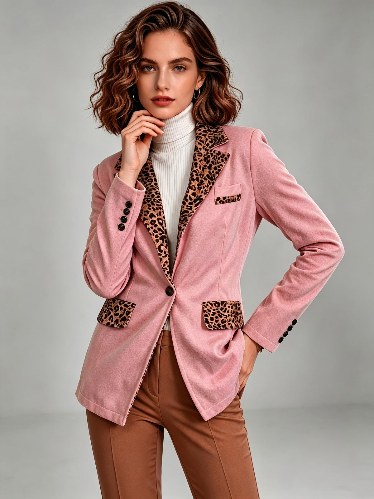 Hermine | Blazer Ajusté en Velours à Bordures Léopard