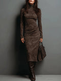 Lorène | Robe Midi Marron Effet Daim