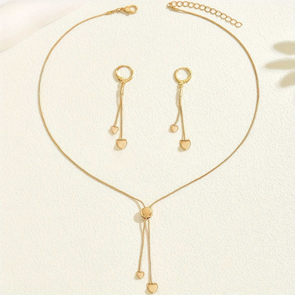 Rosalie™ | Set Collier Pendentif Cœur Ajustable & Boucles d'Oreilles