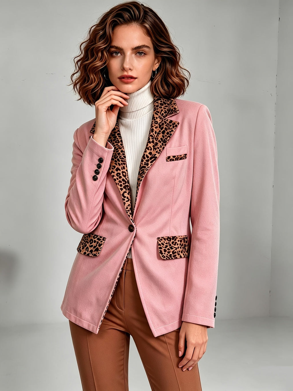 Hermine | Blazer Ajusté en Velours à Bordures Léopard