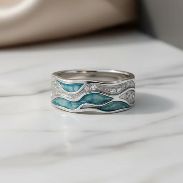 Lou | Bague Vague Turquoise Argentée