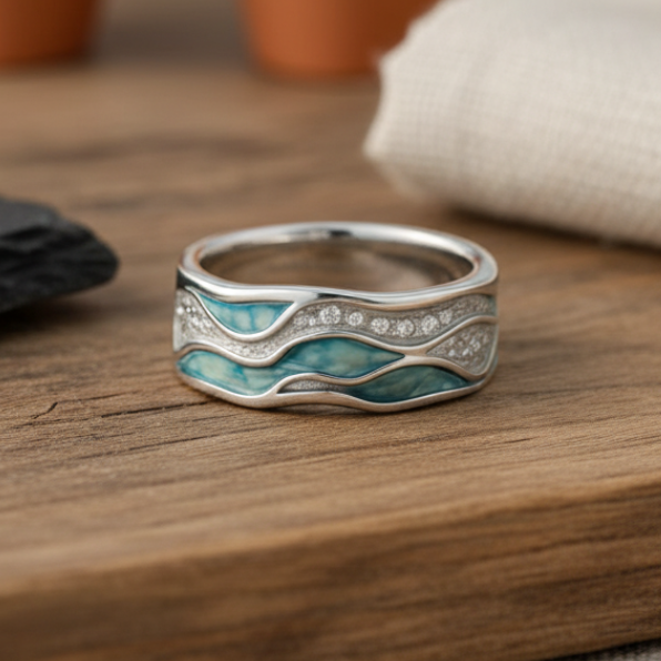 Lou | Bague Vague Turquoise Argentée