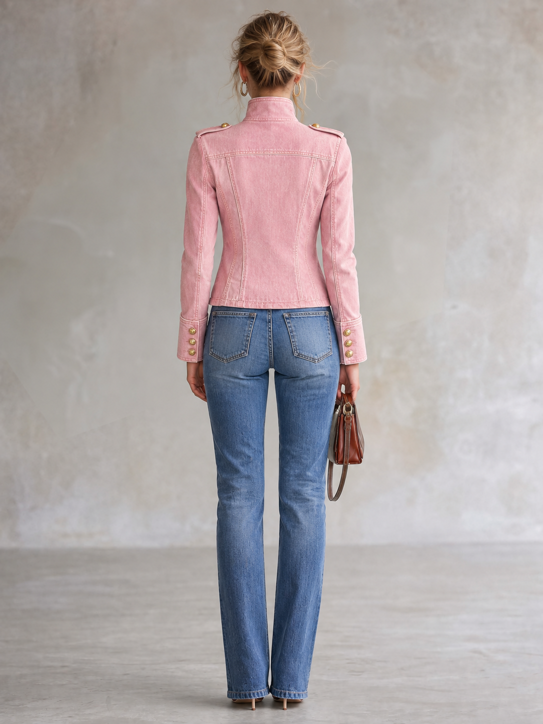 Marion | Veste en Jean d'Inspiration Militaire à Boutons Dorés