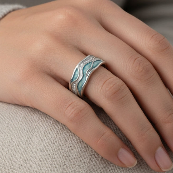 Lou | Bague Vague Turquoise Argentée