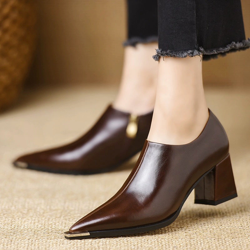 Rosa - Bottines Pointues en Cuir Véritable