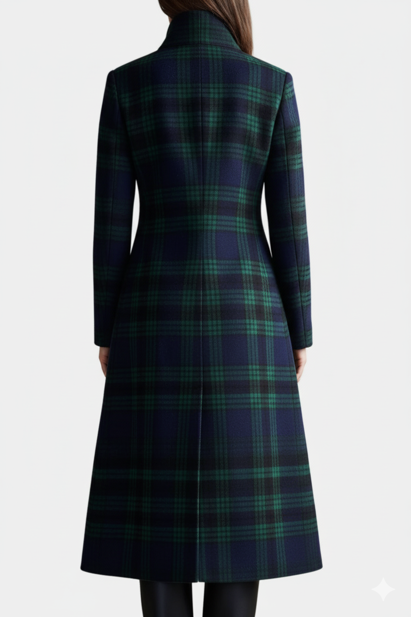Sybille | Manteau Mi-Long Ajusté à Carreaux