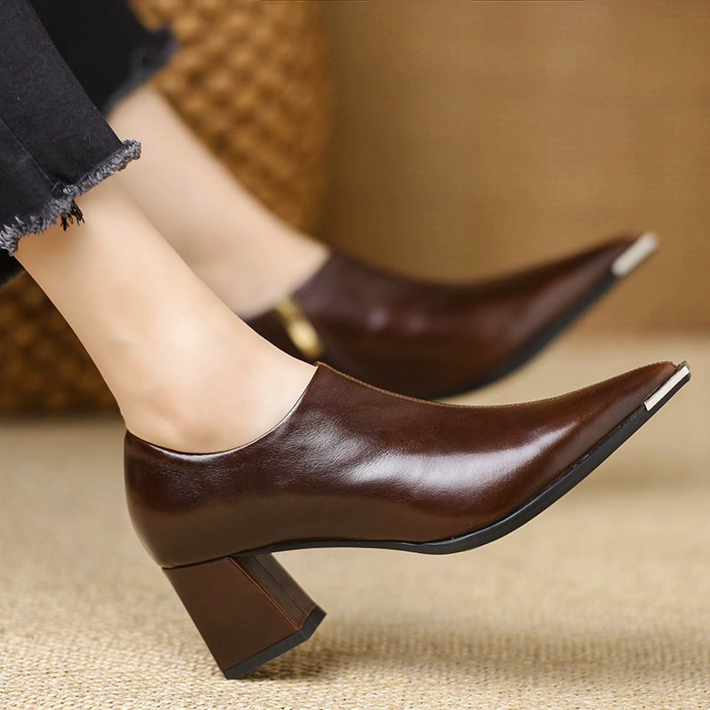 Rosa - Bottines Pointues en Cuir Véritable