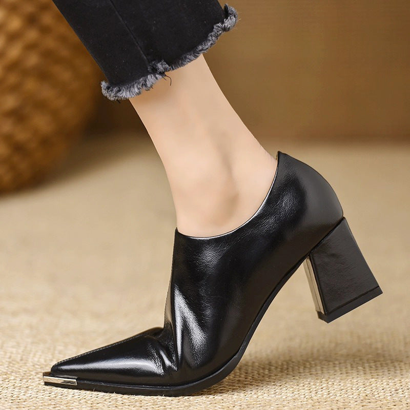 Rosa - Bottines Pointues en Cuir Véritable