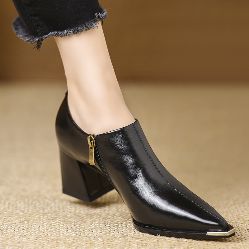 Rosa - Bottines Pointues en Cuir Véritable
