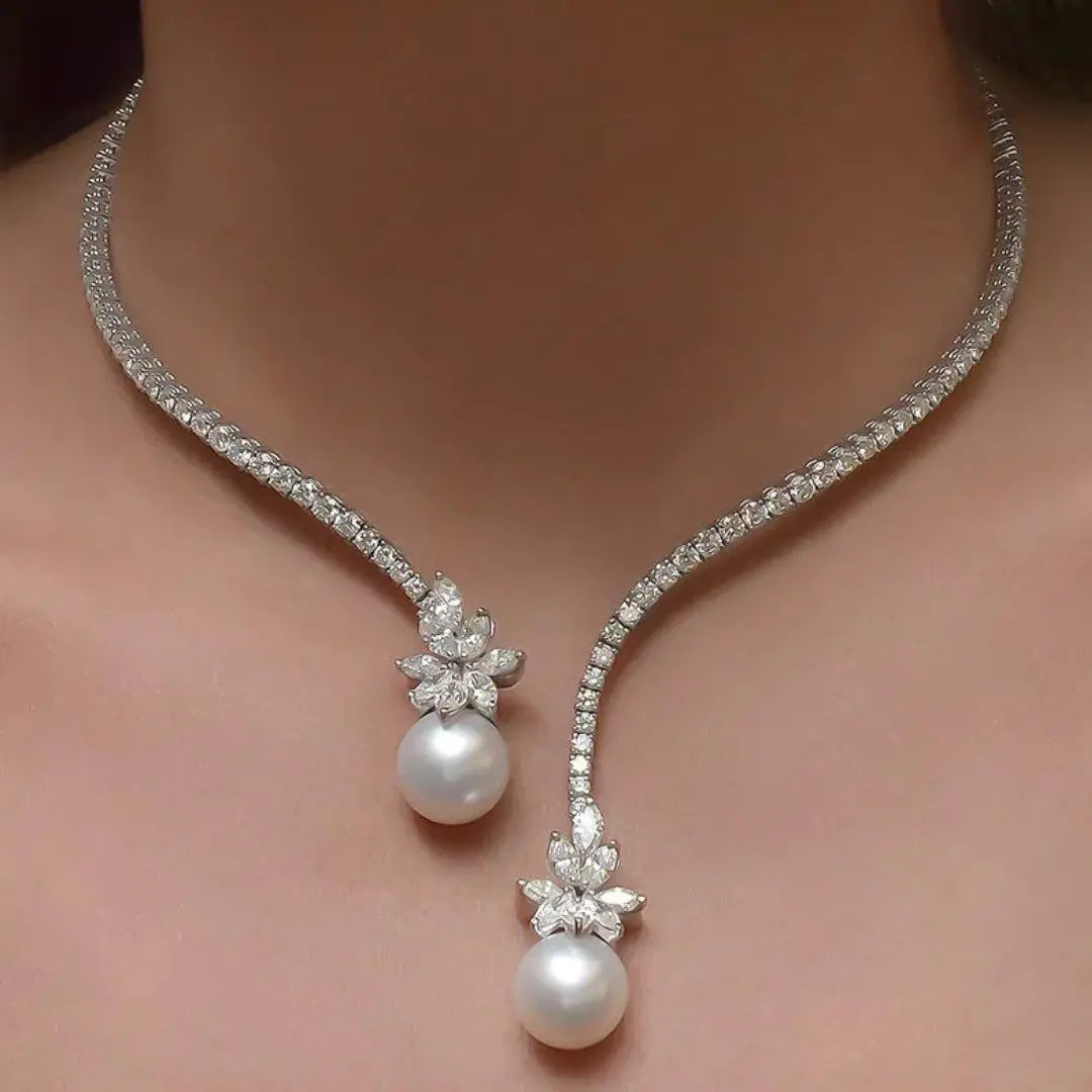 Nicole | Collier Élégant Argenté en Perles