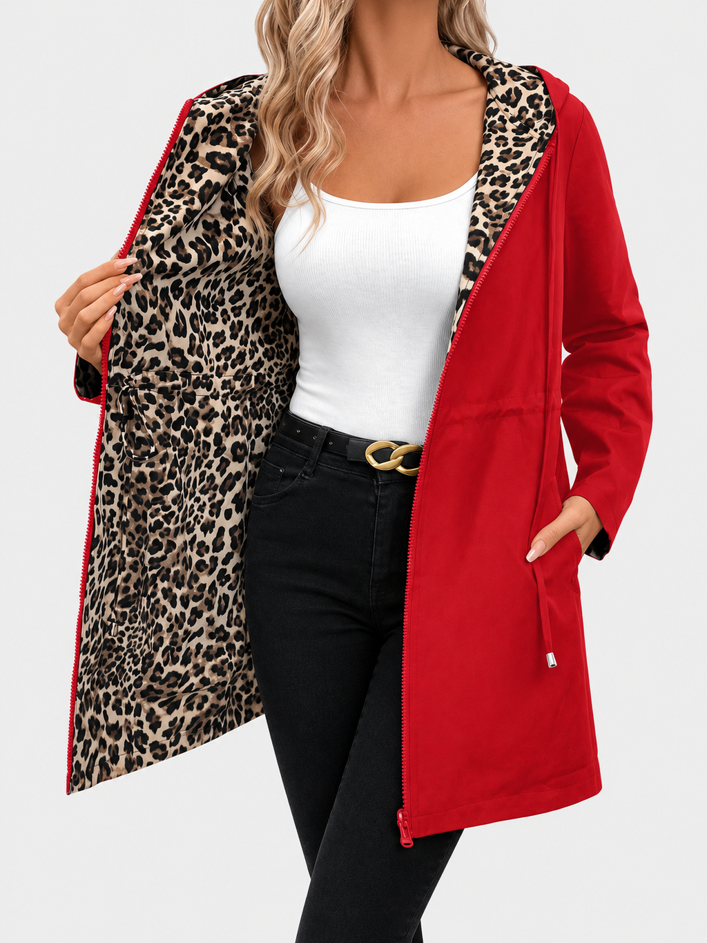 Anouk | Manteau Réversible à Capuche Imprimé Léopard