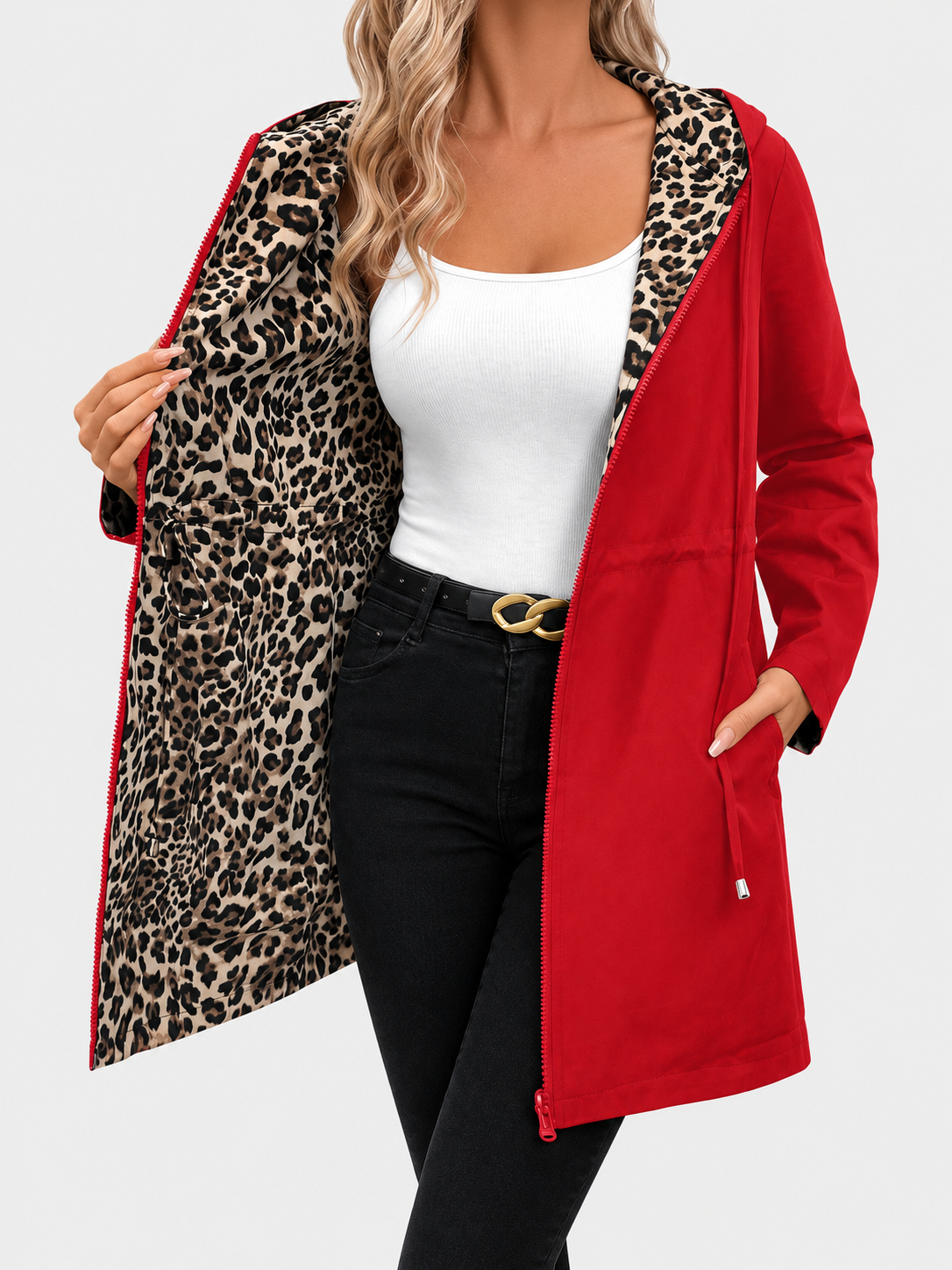 Anouk | Manteau Réversible à Capuche Imprimé Léopard