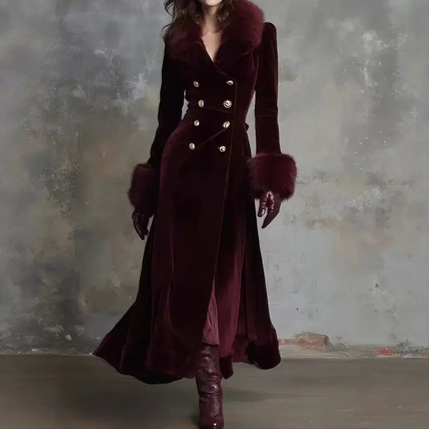 Olympe | Manteau en Velours à Col en Fausse Fourrure